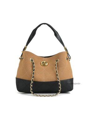 Large Quilted Hobo Shoulder Bag Chain Strap Crossbody Vegan Suede Purse